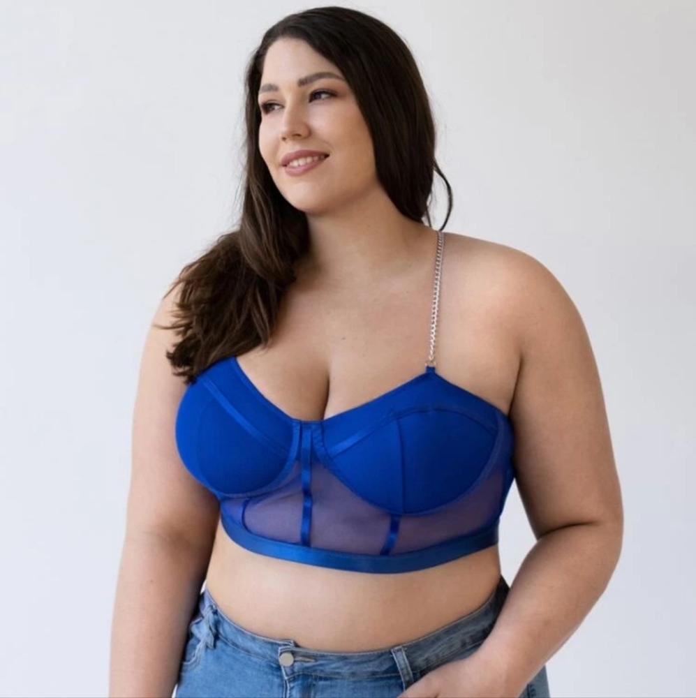 Blue Mesh Crop Top Bralette w/ Chain Straps
